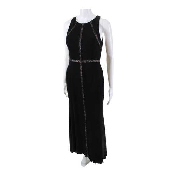 ADRIANNA PAPELL Black Lace Inset Sleeveless Bodycon Maxi Gown Size 4 Formal - Picture 7 of 10